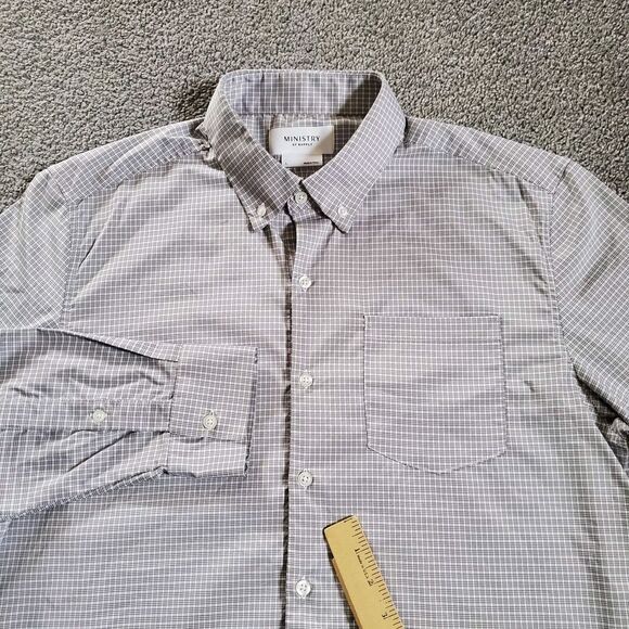 Ministry Of Supply Shirt Mens Large Gray Button Up Checks Vented Performance - Picture 2 of 11